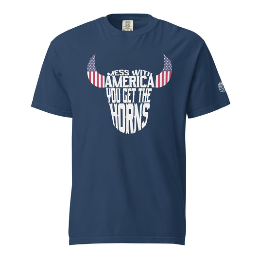 Mess With America - Get The Horns Blue Shirt